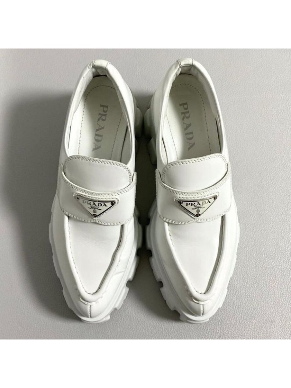 Prada Monolith Brushed Leather Loafers 36 White - Picture 2 of 10